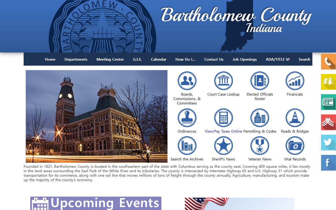 Bartholomew County Indiana government homepage for court docket access