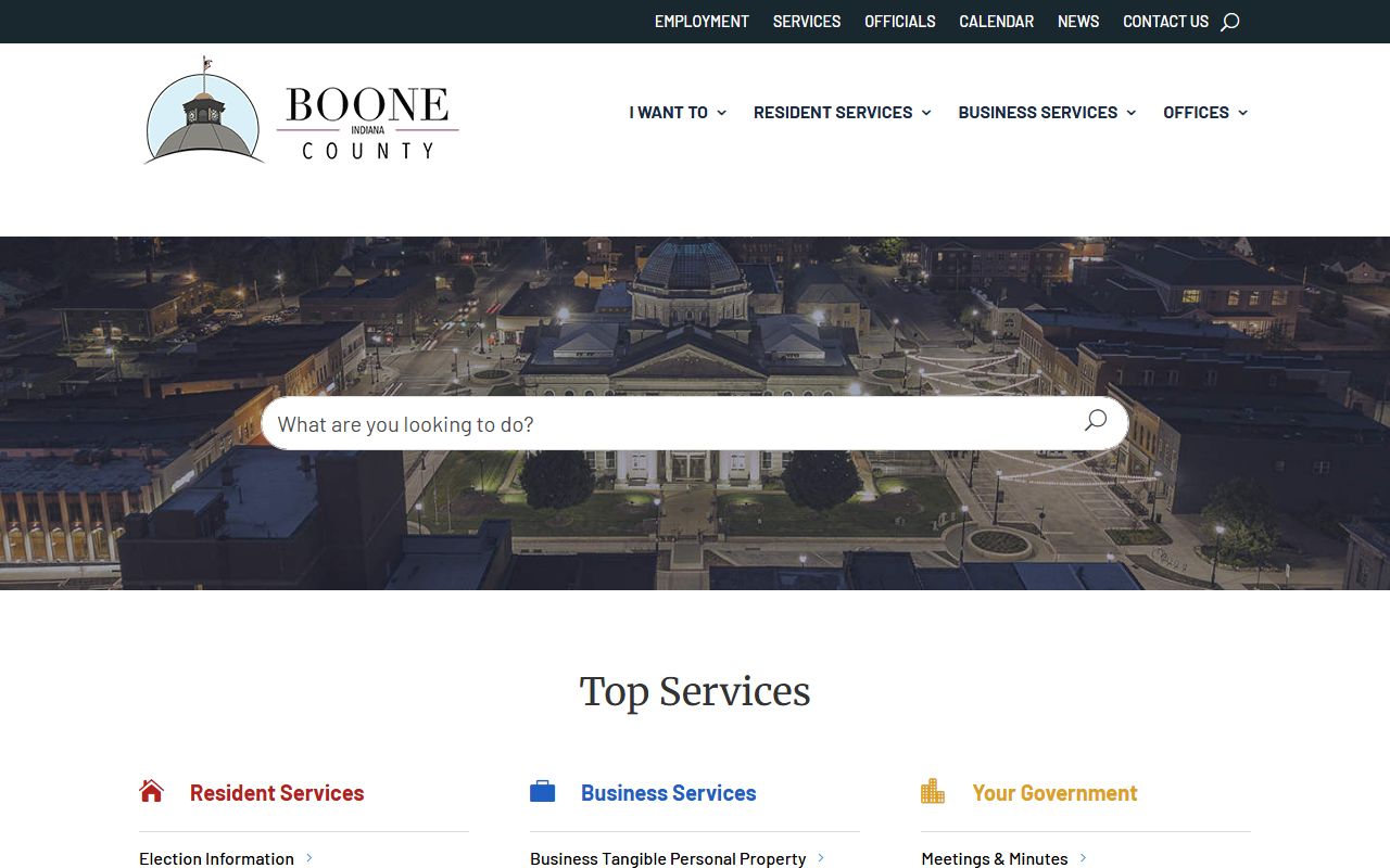 Boone County Indiana government homepage for court docket records