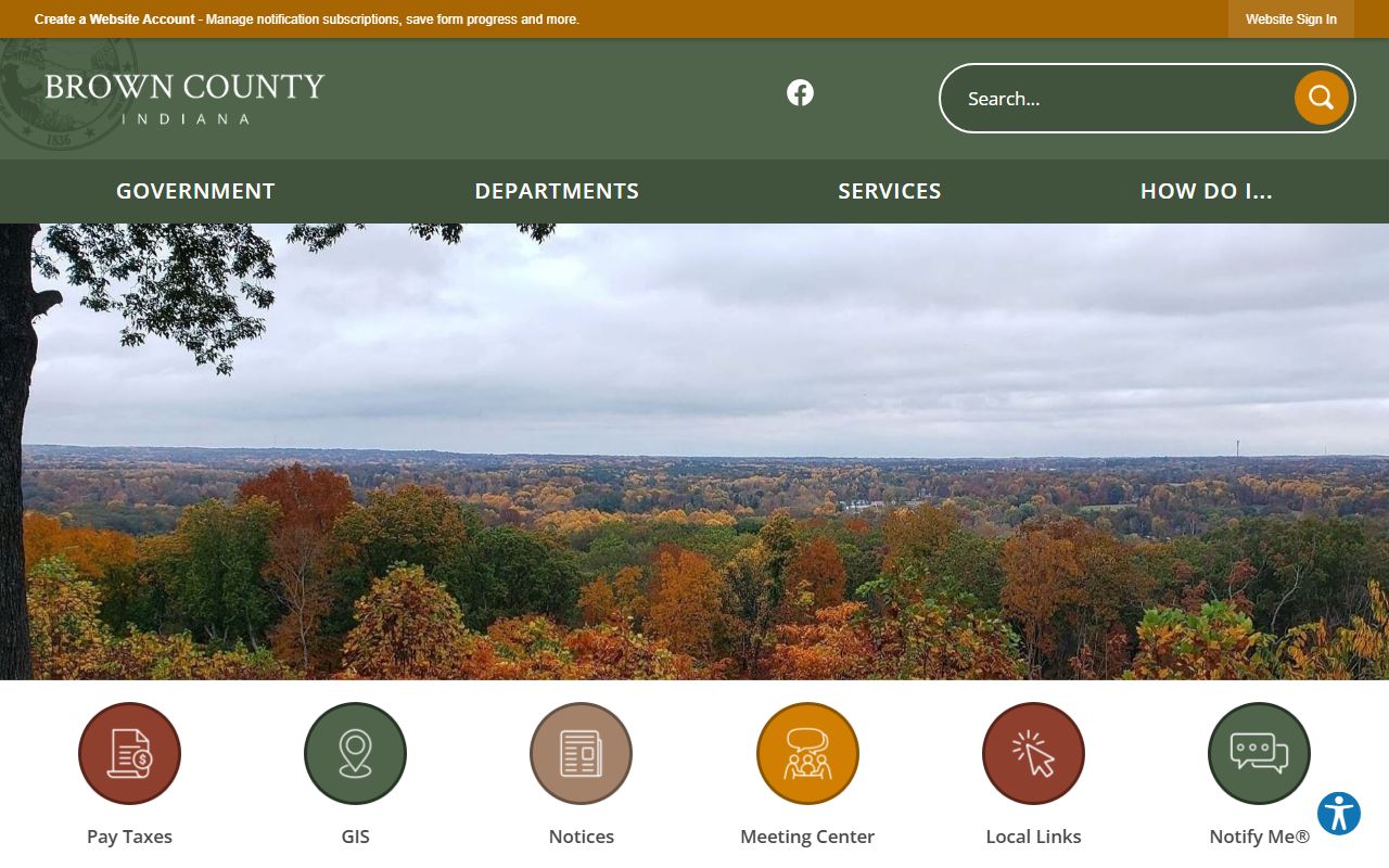 Brown County Indiana government homepage for court docket record access