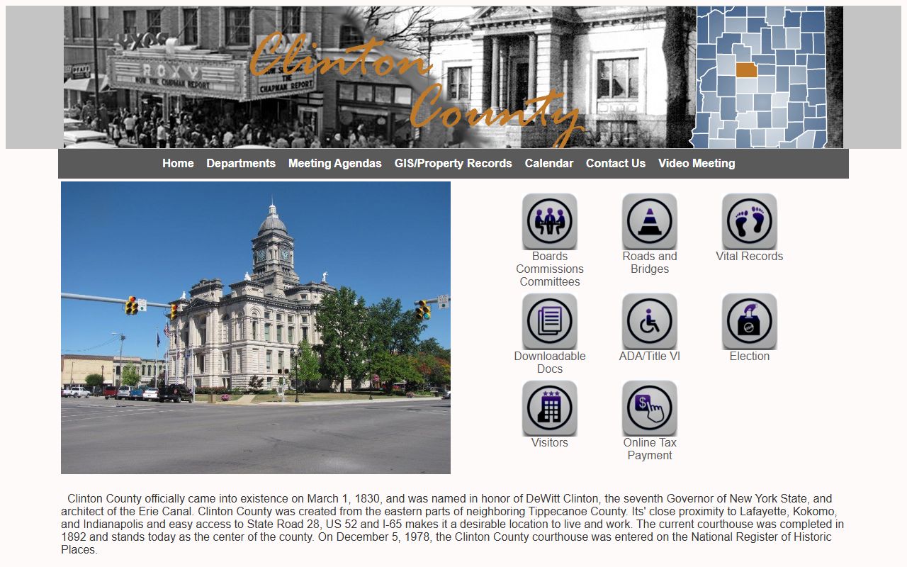 Clinton County Indiana government homepage for court docket record access