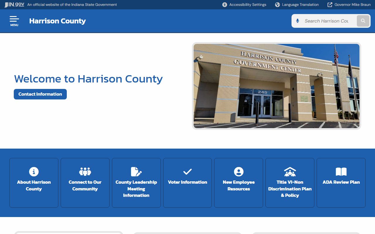 Harrison County court docket homepage in Corydon Indiana