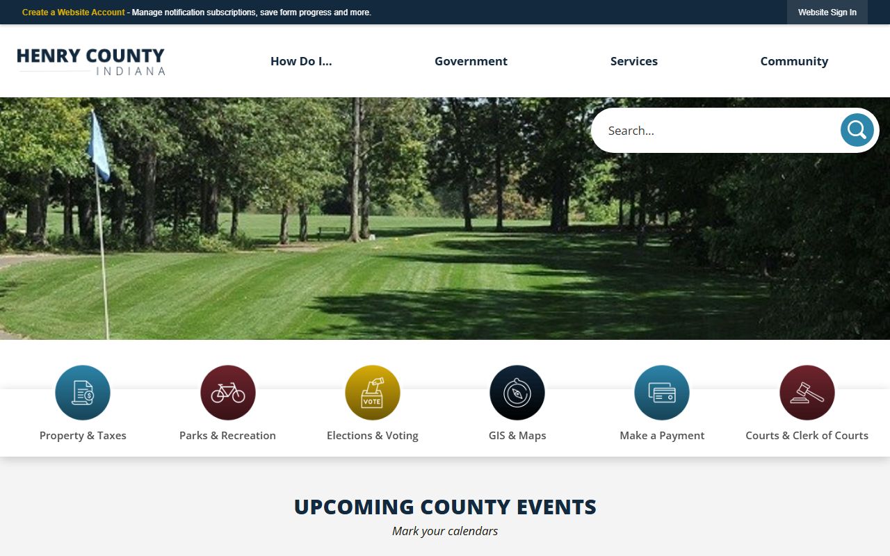 Henry County court docket homepage in New Castle Indiana