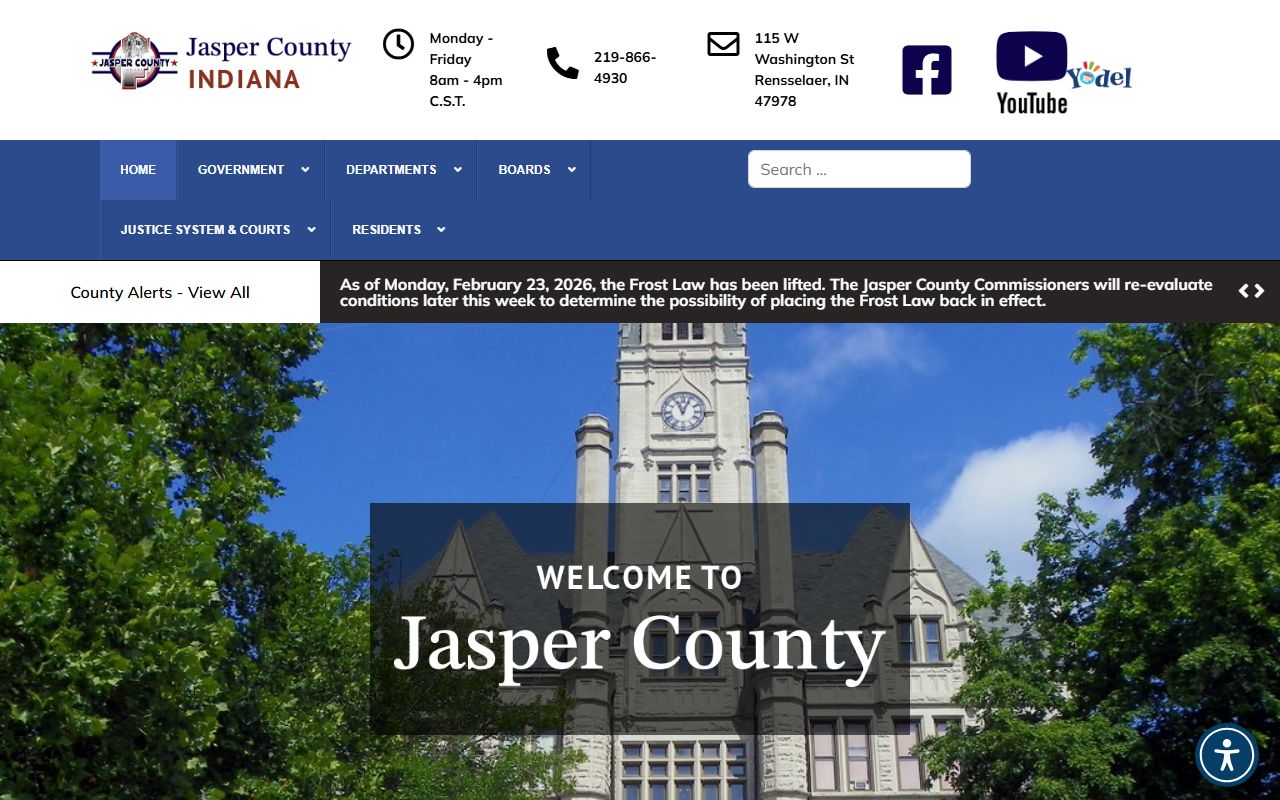 Jasper County court docket homepage in Rensselaer Indiana