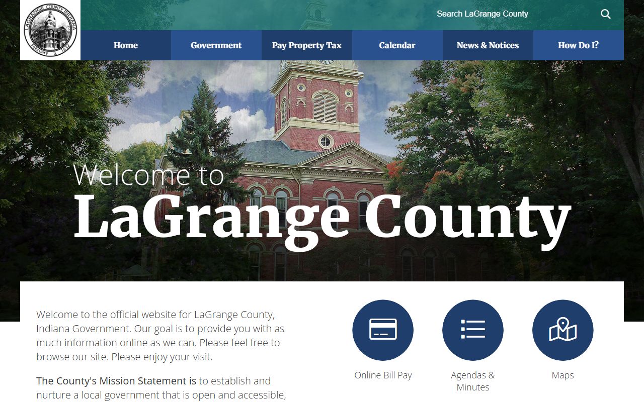 LaGrange County government homepage for court docket information