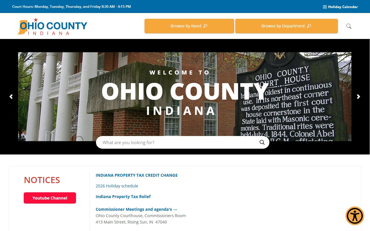 Ohio County Indiana government homepage for court docket access