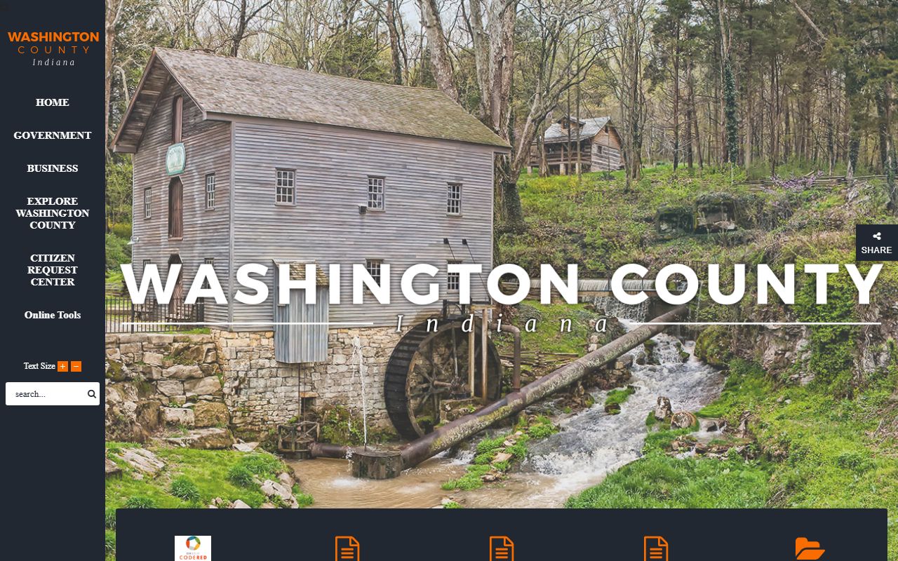 Washington County Indiana government homepage with county office and court links