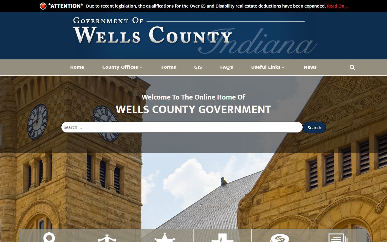 Wells County Indiana government homepage with county office links and information