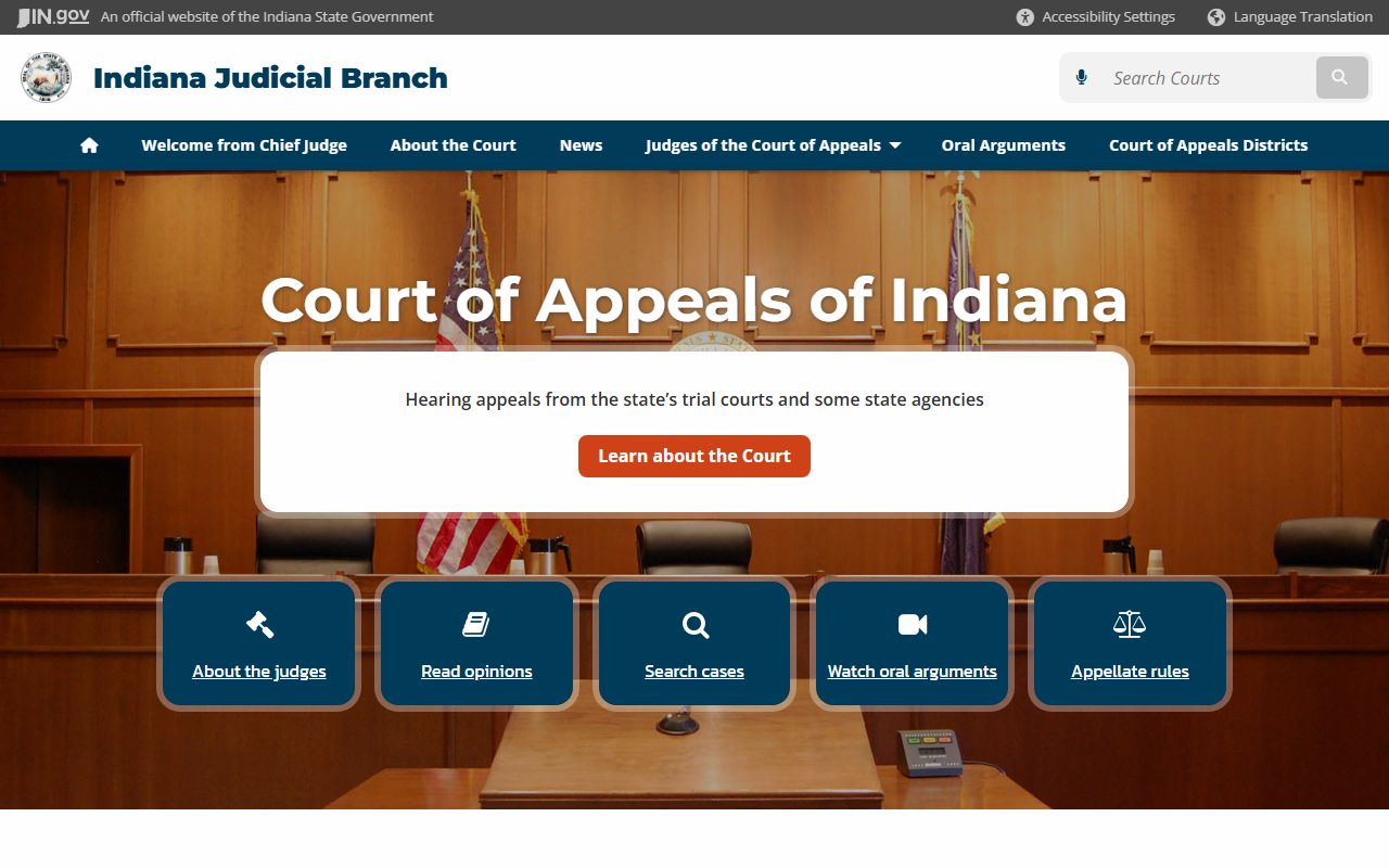 Indiana Court of Appeals court docket information page